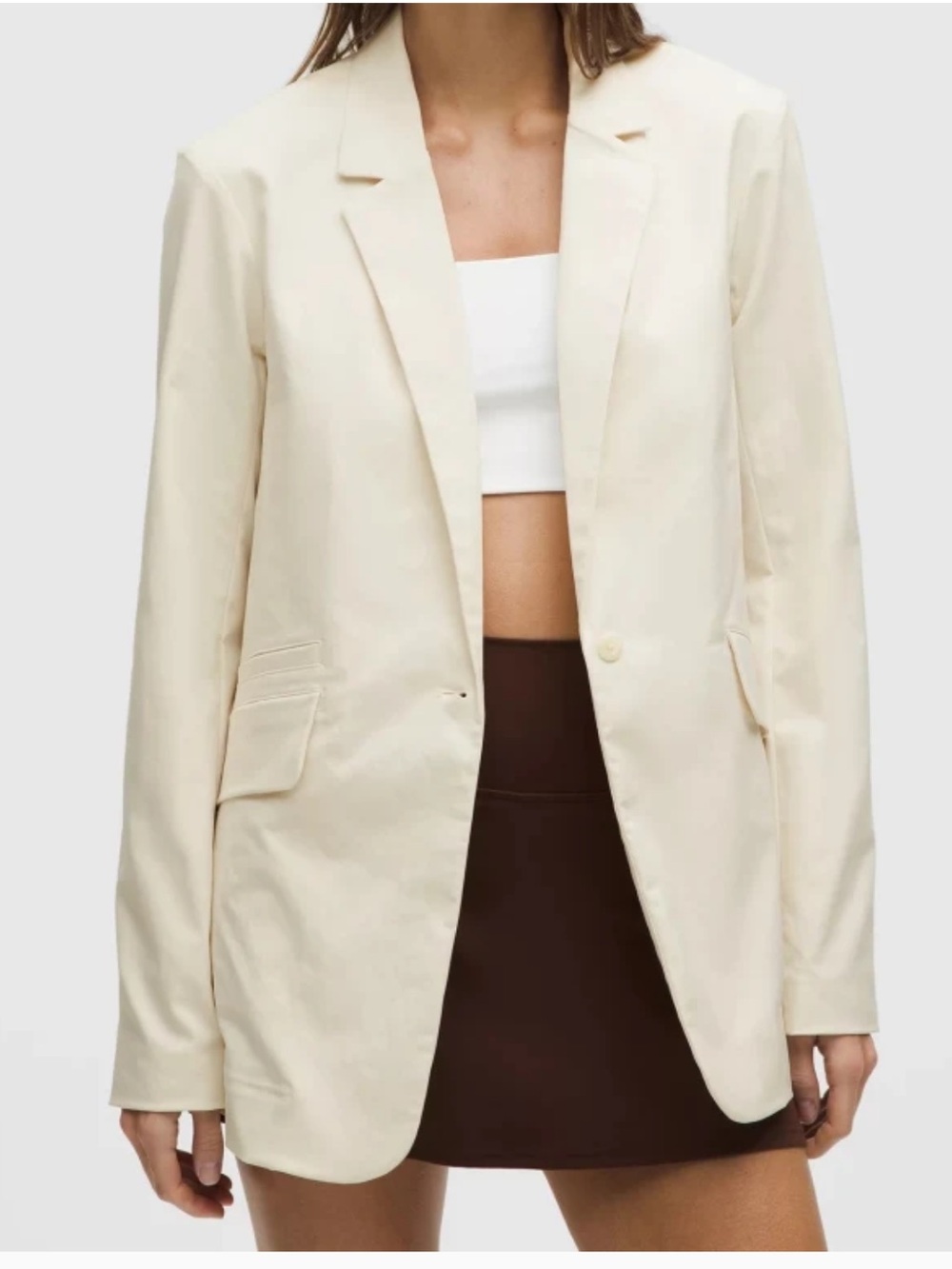 Lululemon Womens Relaxed Fit Twill Blazer XS Light‎ Ivory Neutral Stretch Office